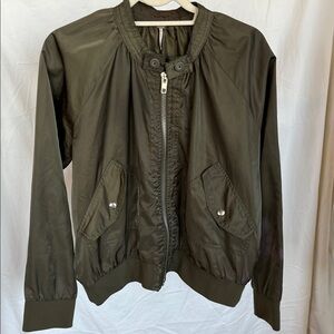 Free People Satin Olive Bomber L